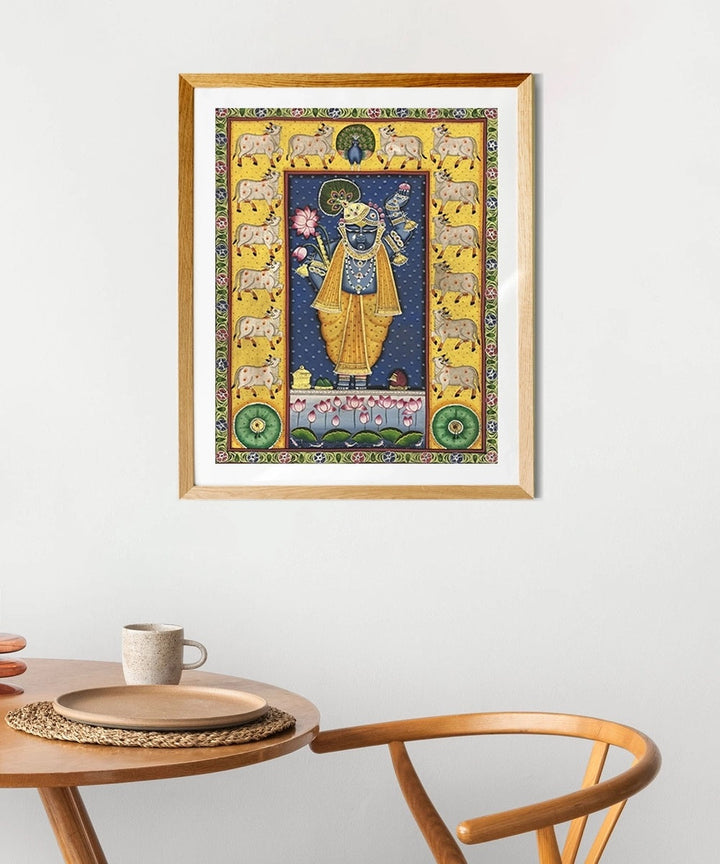 Srinathji and Cows Pichwai handpainting on Cloth 18 x 24 ( Unframed)