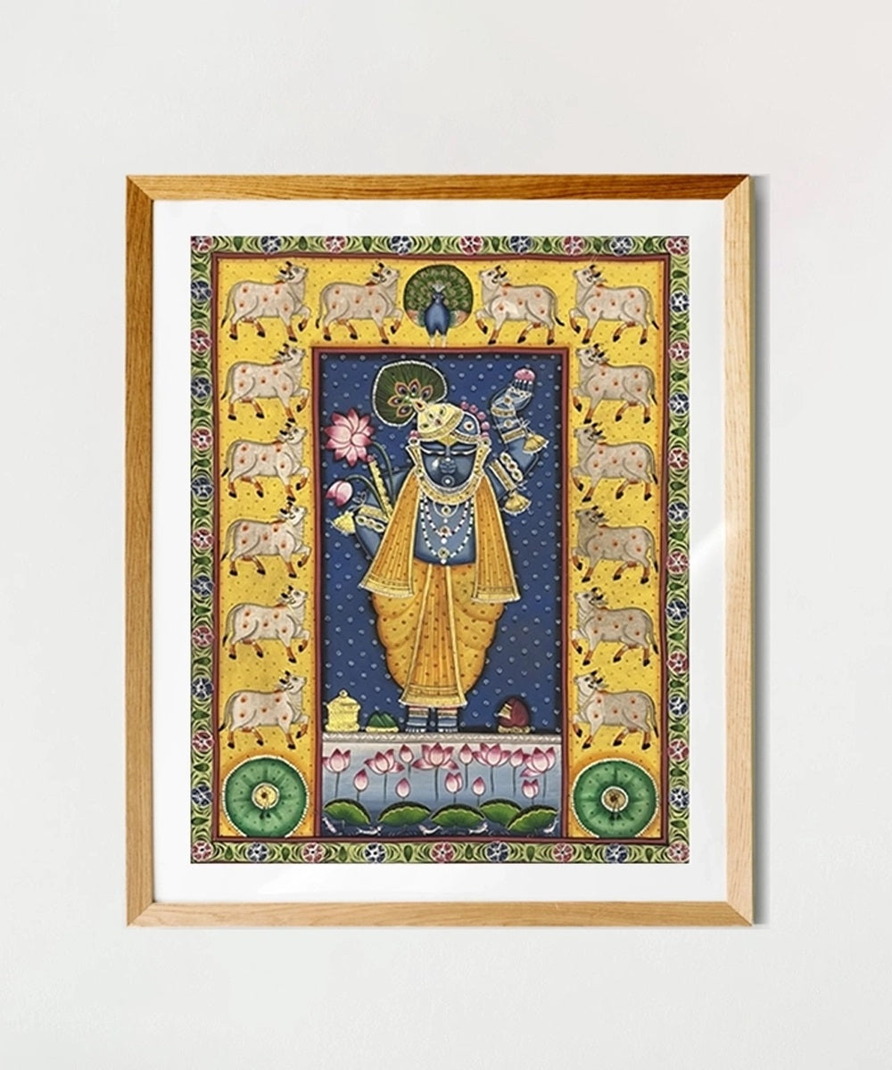Srinathji and Cows Pichwai handpainting on Cloth 18 x 24 ( Unframed)