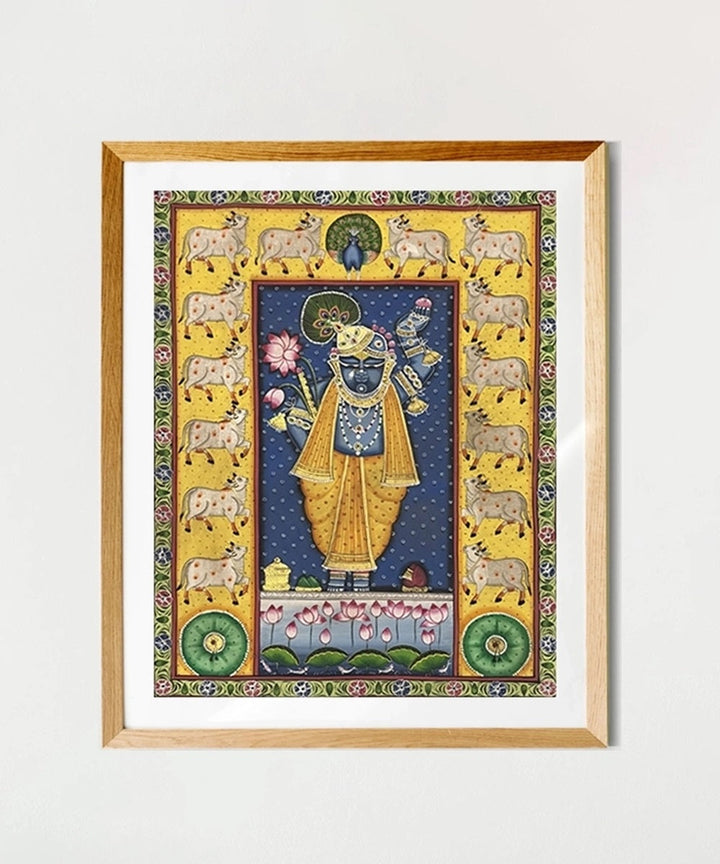 Srinathji and Cows Pichwai handpainting on Cloth 18 x 24 ( Unframed)