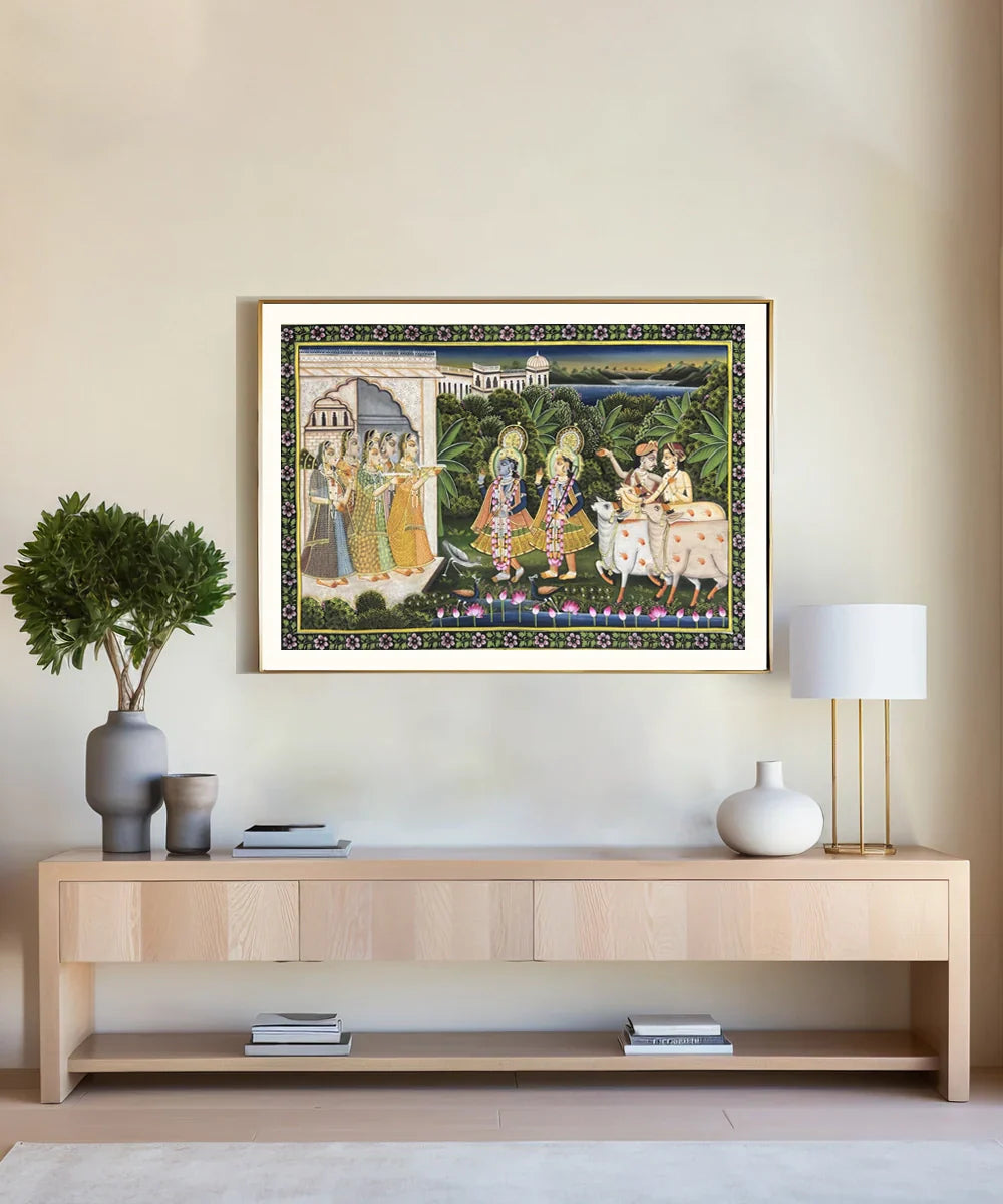 Pichwai Painting On Cloth| Krishna & Balram | 2x3 Feet | Unframmed | SHOBITAM