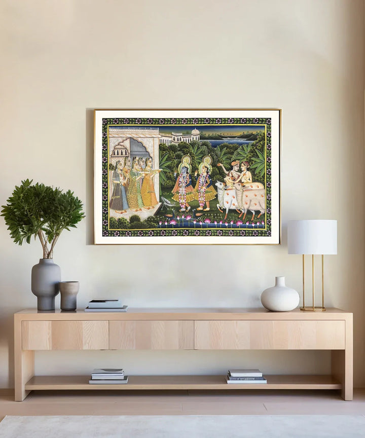 Pichwai Painting On Cloth| Krishna & Balram | 2x3 Feet | Unframmed | SHOBITAM