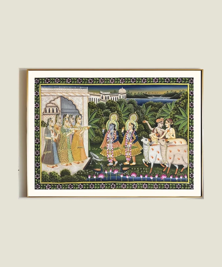 Pichwai Painting On Cloth| Krishna & Balram | 2x3 Feet | Unframmed | SHOBITAM