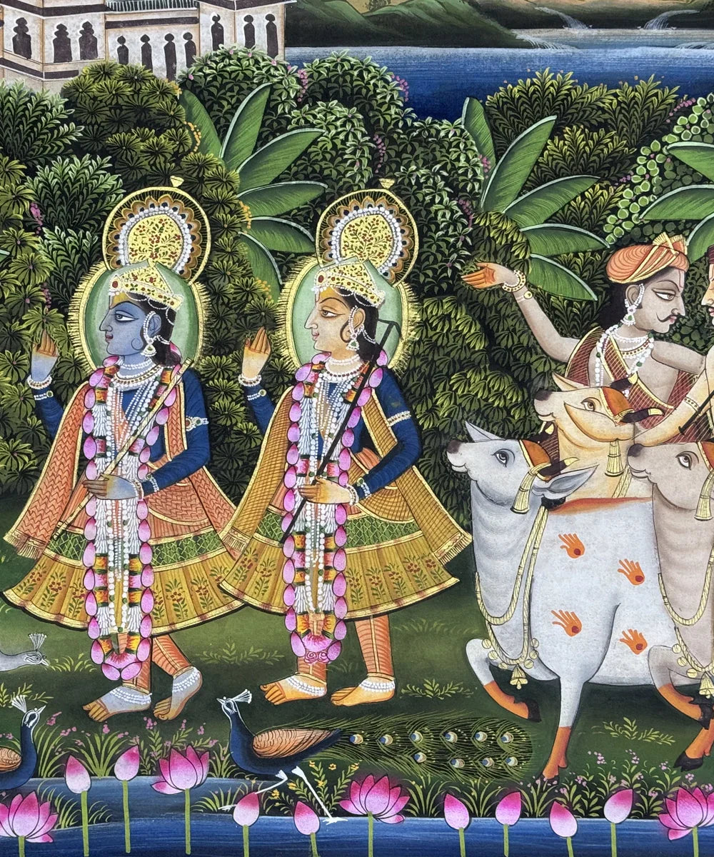 Pichwai Painting On Cloth| Krishna & Balram | 2x3 Feet | Unframmed | SHOBITAM