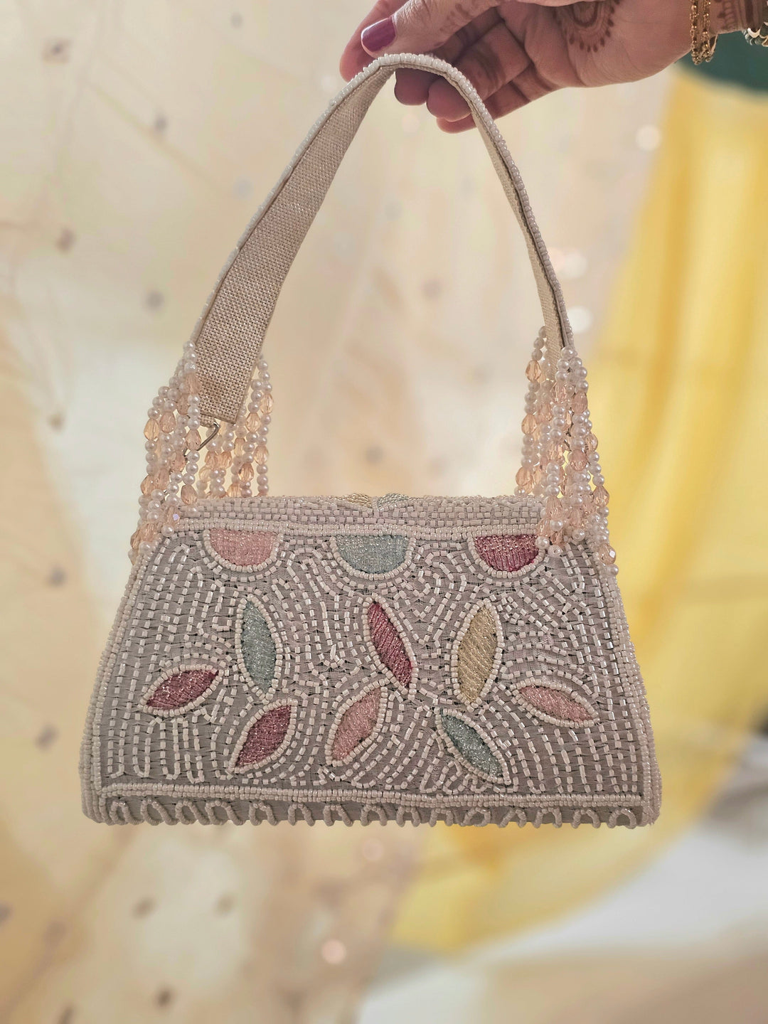 FROSTED BLOOM Floral Embroidered Beadwork Bag