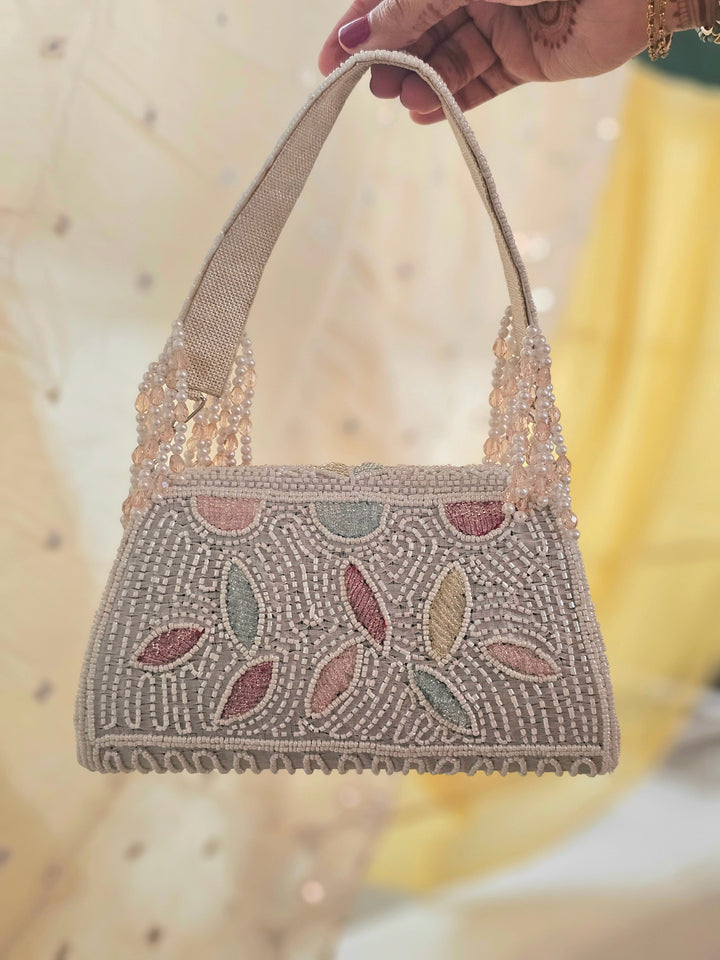 FROSTED BLOOM Floral Embroidered Beadwork Bag