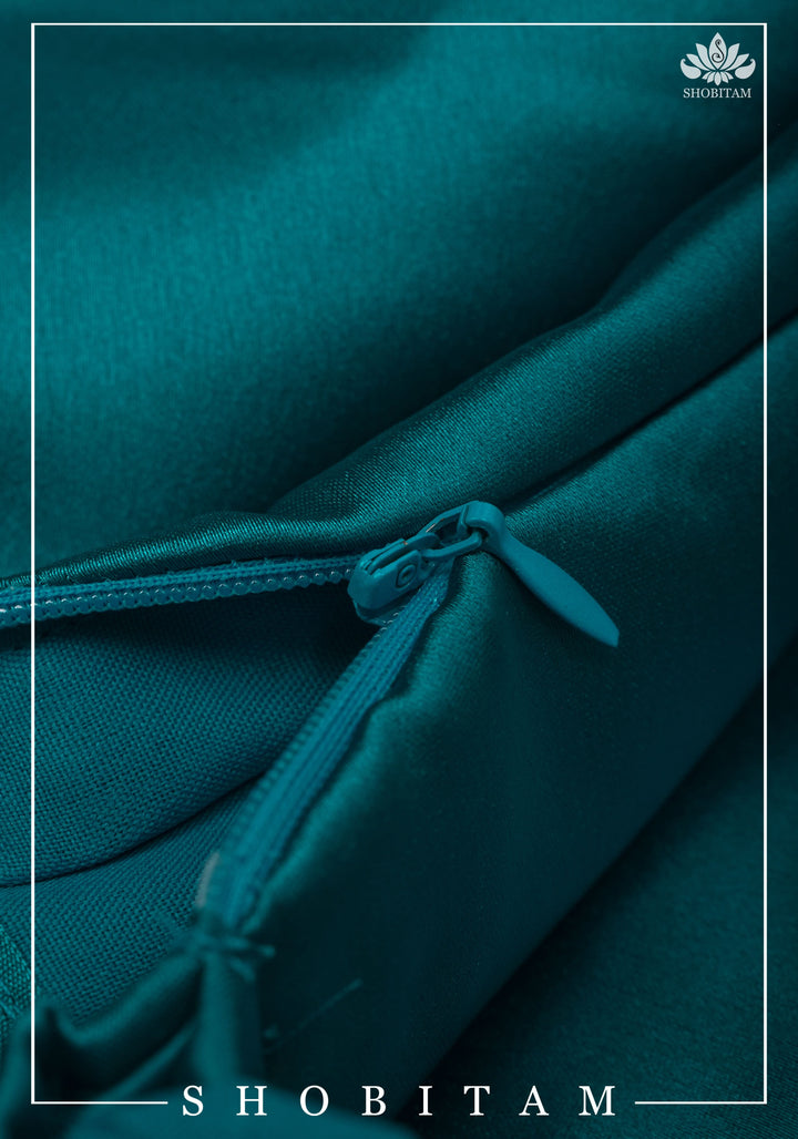 Premium Quality Teal Blue Satin Petticoat for saree, in standard size.
