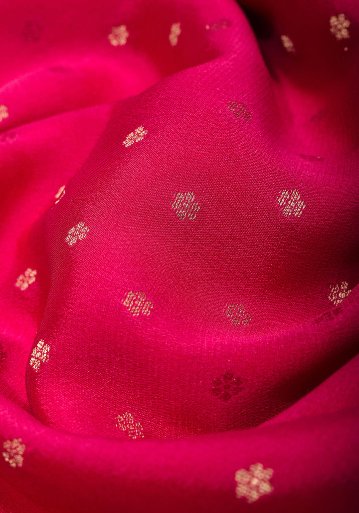 Preorder : Raspberry Pure Mysore Crepe Silk Saree with Paisley Skirt Border  | SILK MARK CERTIFIED