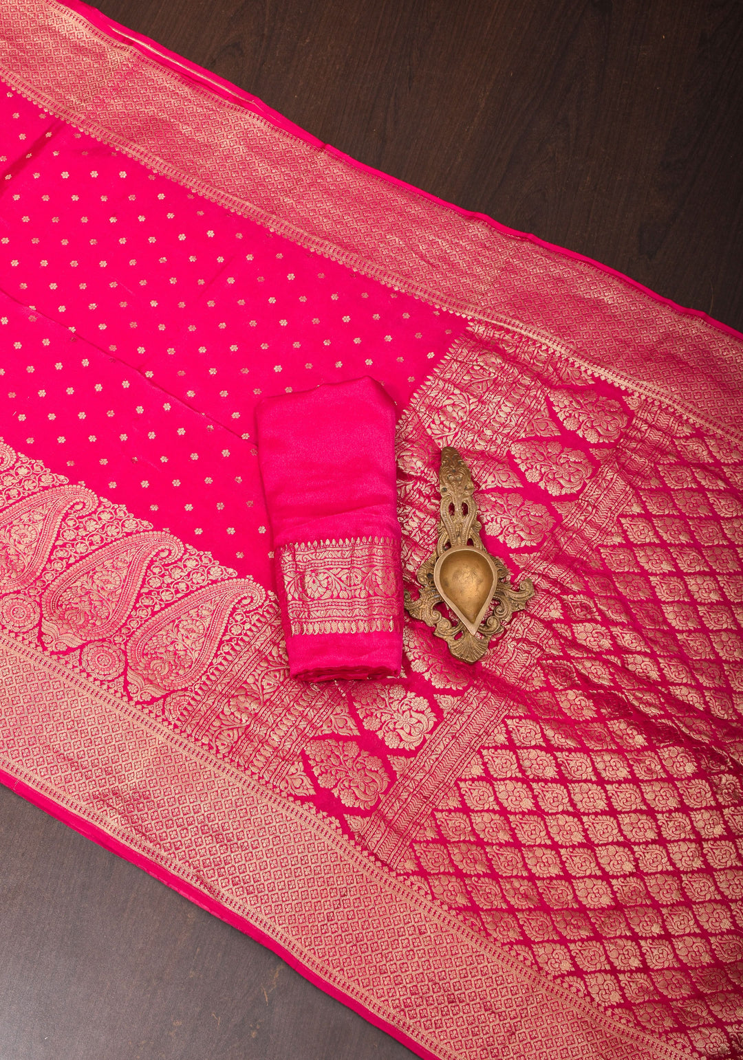 Preorder : Raspberry Pure Mysore Crepe Silk Saree with Paisley Skirt Border  | SILK MARK CERTIFIED
