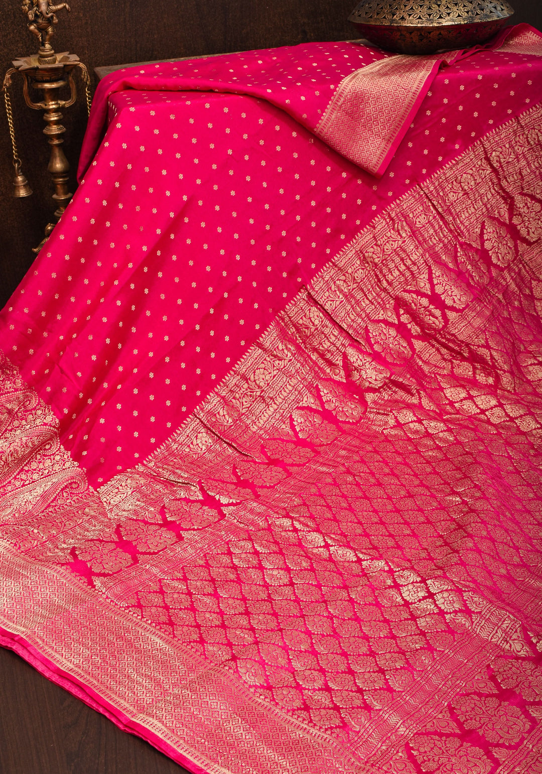 Preorder : Raspberry Pure Mysore Crepe Silk Saree with Paisley Skirt Border  | SILK MARK CERTIFIED