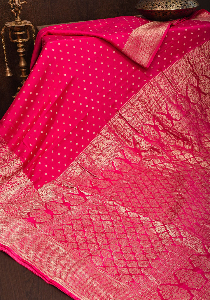 Preorder : Raspberry Pure Mysore Crepe Silk Saree with Paisley Skirt Border  | SILK MARK CERTIFIED