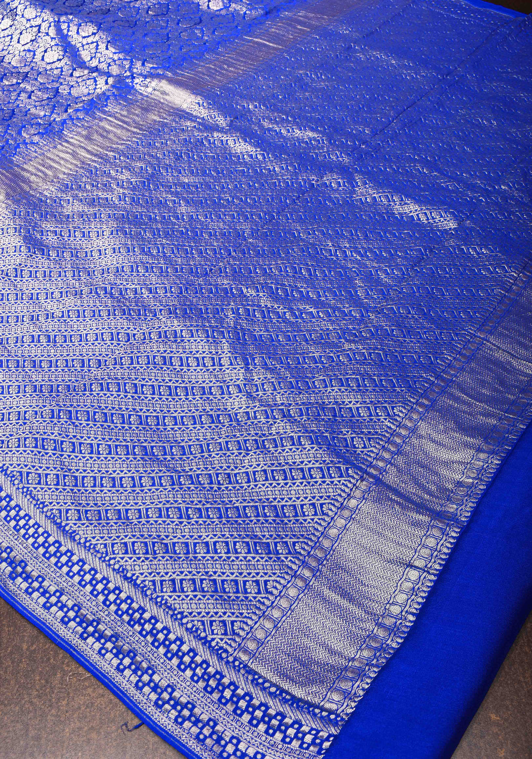 Royal Blue Mysore Silk Saree with Floral Brocade Jaal and Zari Border | SILK MARK CERTIFIED