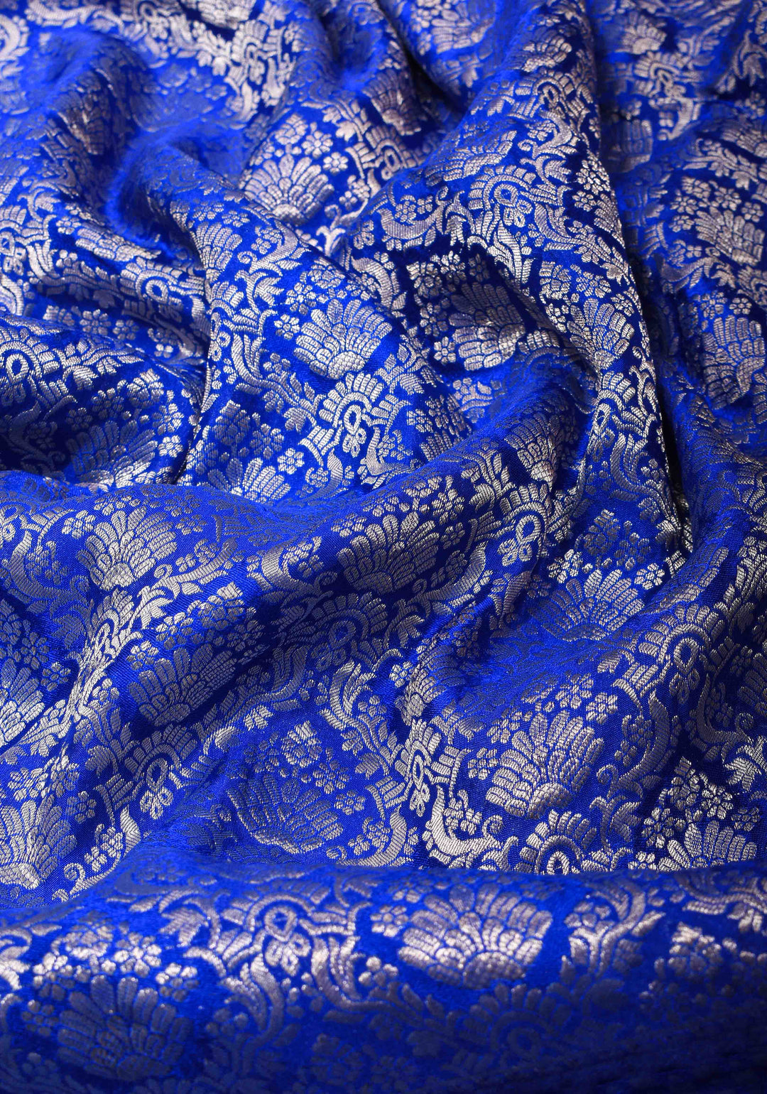 Royal Blue Mysore Silk Saree with Floral Brocade Jaal and Zari Border | SILK MARK CERTIFIED