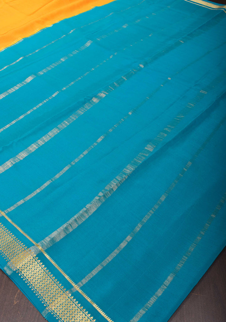 Mustard Yellow Pure Mysore Silk Saree with Contrast Zari border  | SILK MARK CERTIFIED