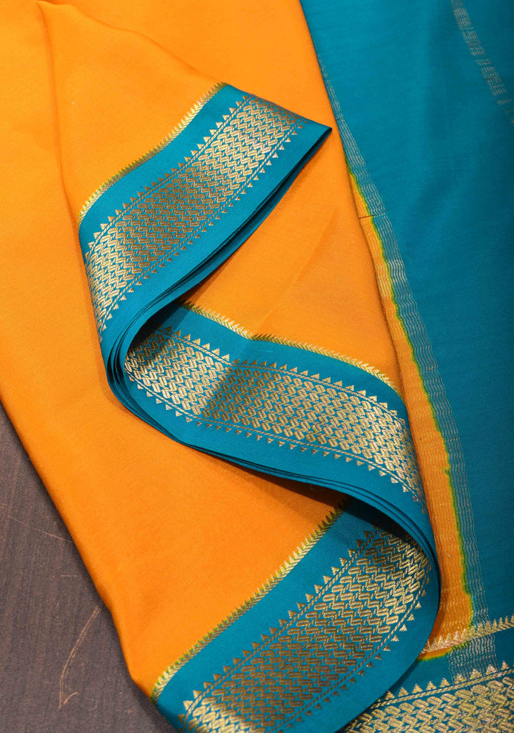 Mustard Yellow Pure Mysore Silk Saree with Contrast Zari border  | SILK MARK CERTIFIED