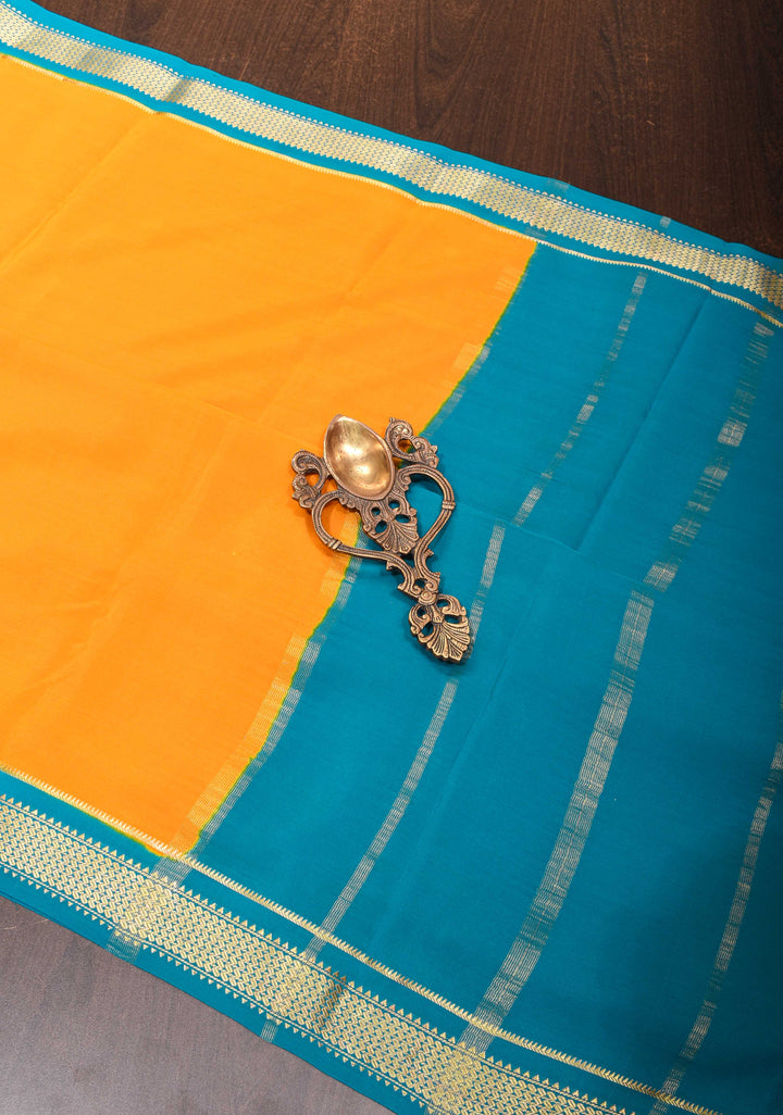 Mustard Yellow Pure Mysore Silk Saree with Contrast Zari border  | SILK MARK CERTIFIED