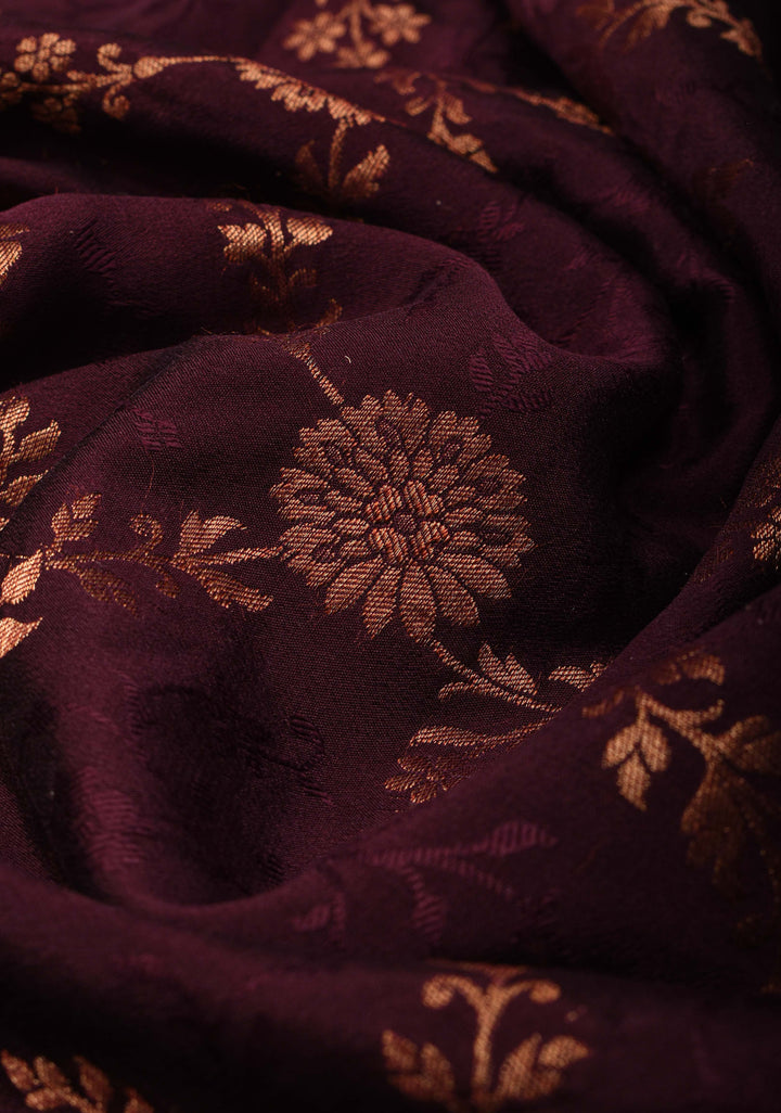 Stunning Coco Brown Mysore Silk Saree with Antique Zari Floral Jaal and Zari Border | SILK MARK CERTIFIED