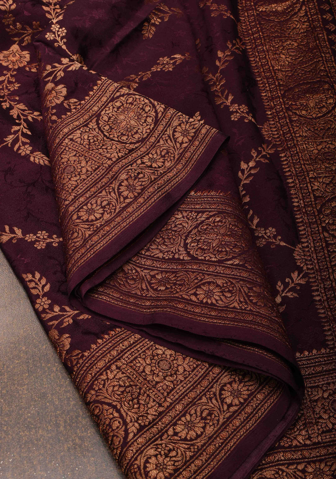 Stunning Coco Brown Mysore Silk Saree with Antique Zari Floral Jaal and Zari Border | SILK MARK CERTIFIED