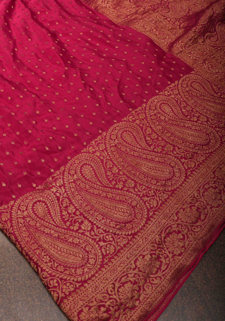 Vidya Balan Reddish Pink Mysore Silk Saree with Antique Zari Buttis Brocade and Paisley Wide Border | SILK MARK CERTIFIED