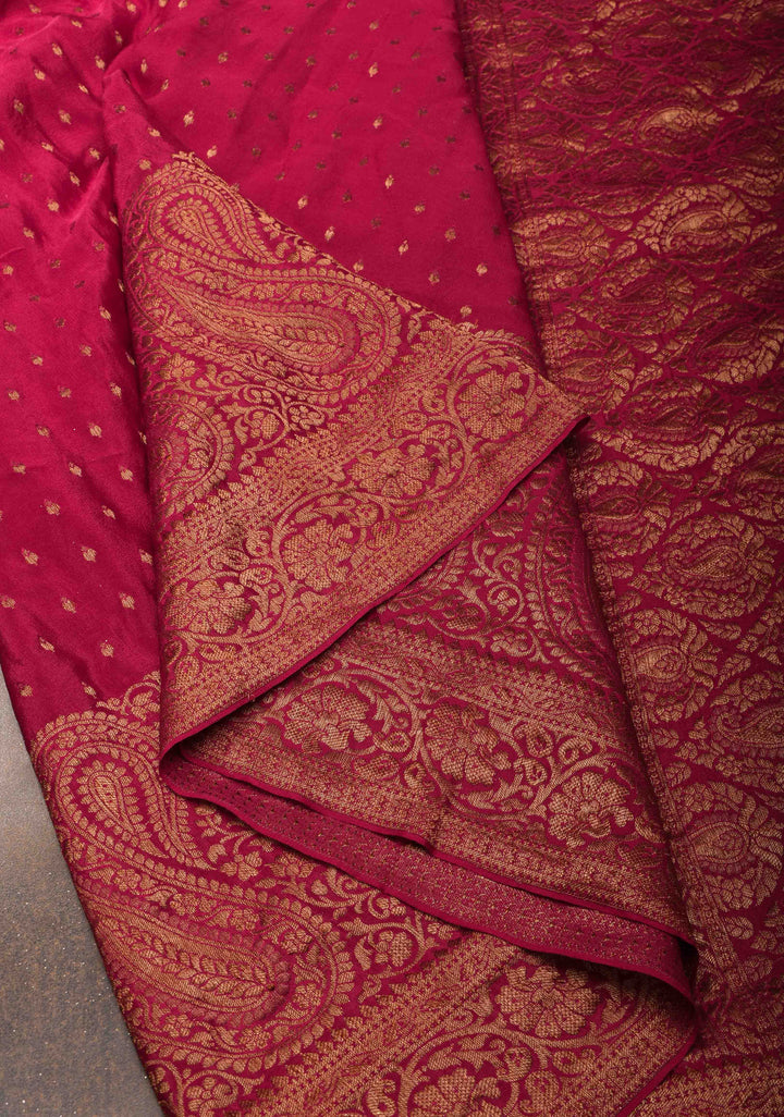 Vidya Balan Reddish Pink Mysore Silk Saree with Antique Zari Buttis Brocade and Paisley Wide Border | SILK MARK CERTIFIED