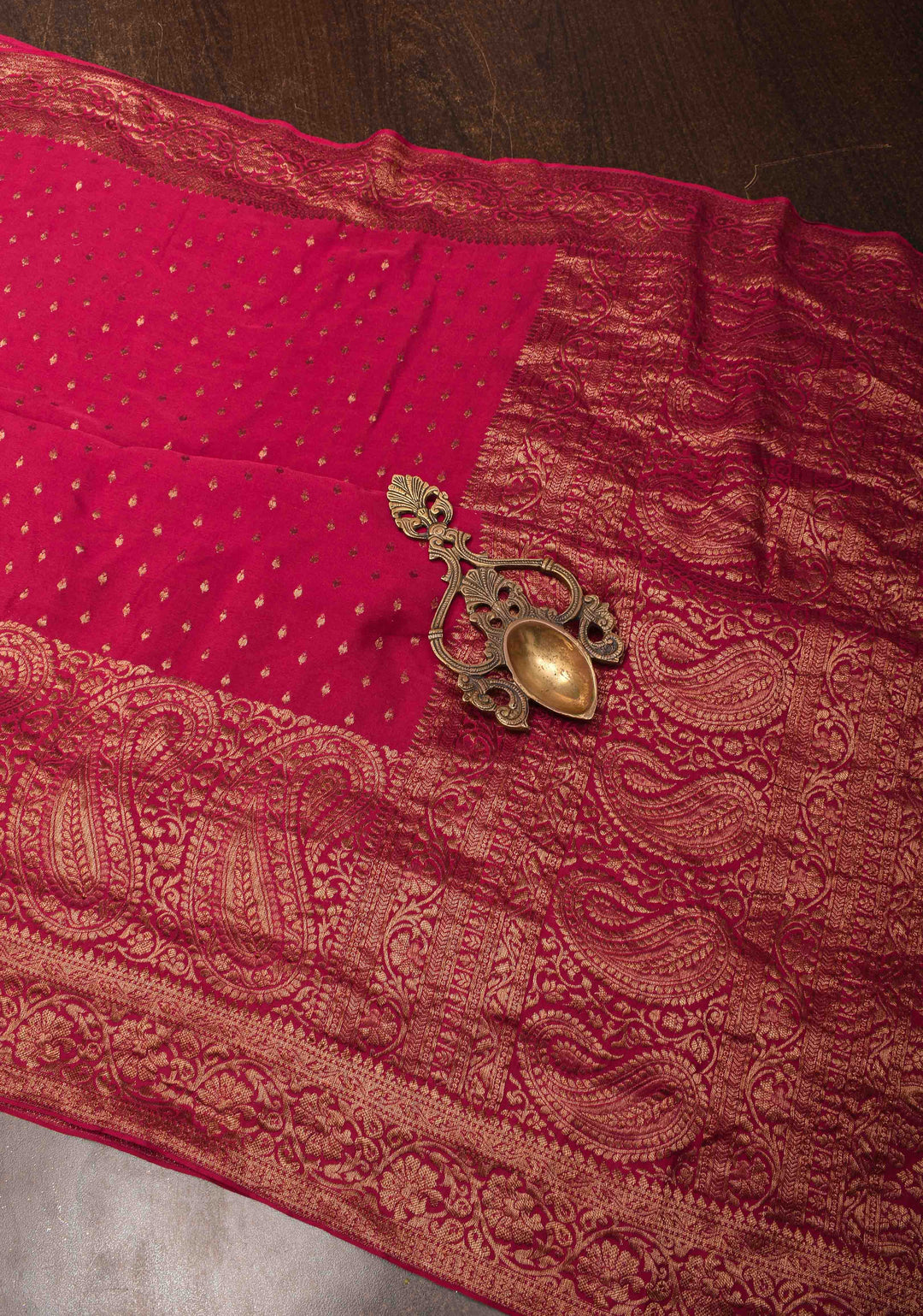 Vidya Balan Reddish Pink Mysore Silk Saree with Antique Zari Buttis Brocade and Paisley Wide Border | SILK MARK CERTIFIED