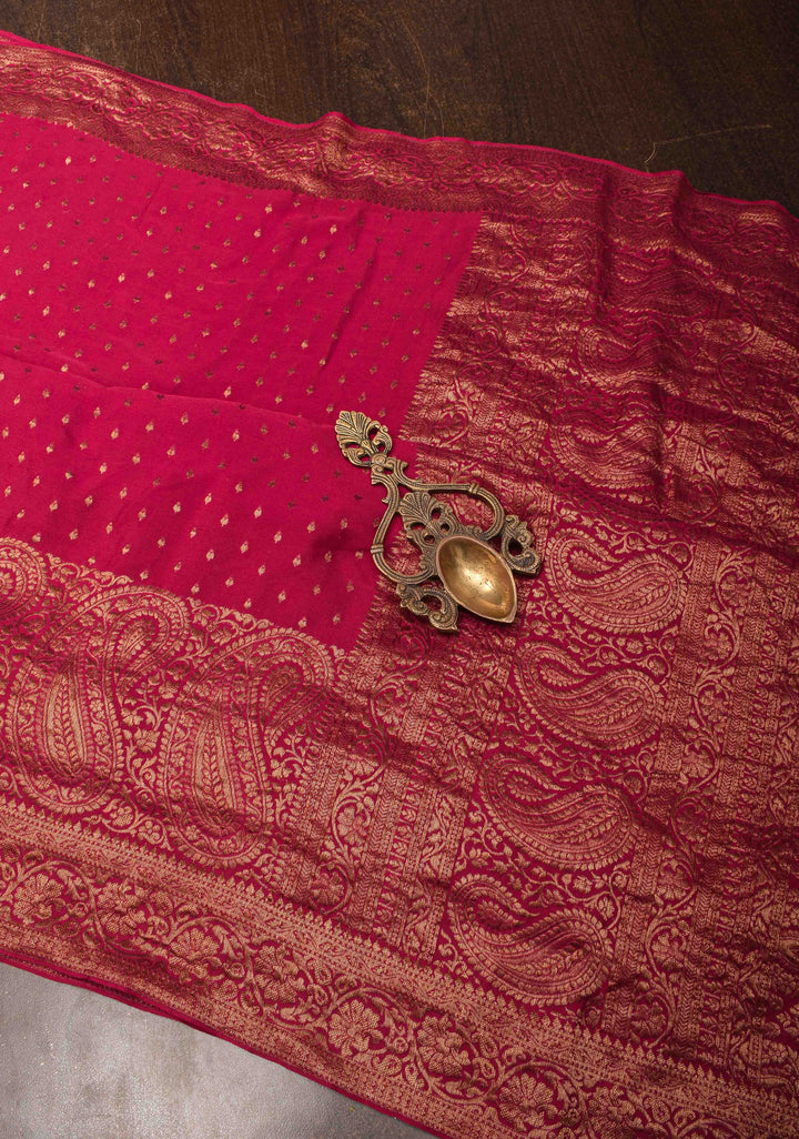 Vidya Balan Reddish Pink Mysore Silk Saree with Antique Zari Buttis Brocade and Paisley Wide Border | SILK MARK CERTIFIED
