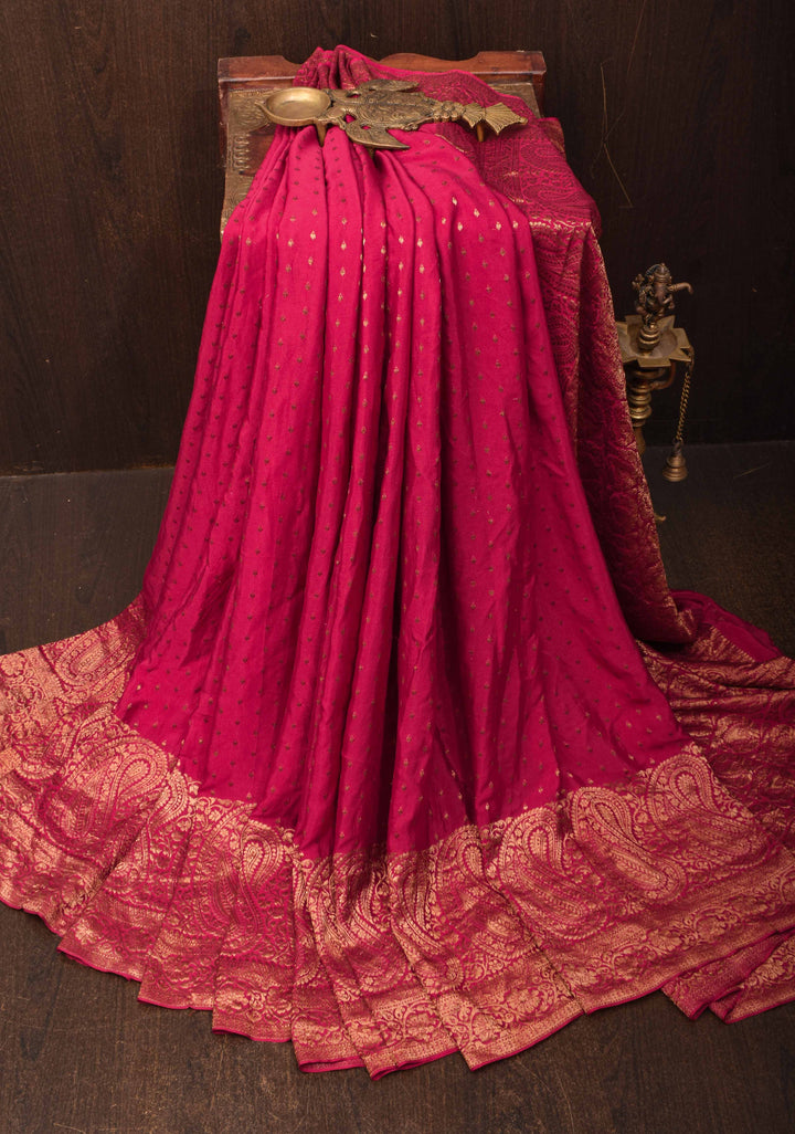 Vidya Balan Reddish Pink Mysore Silk Saree with Antique Zari Buttis Brocade and Paisley Wide Border | SILK MARK CERTIFIED