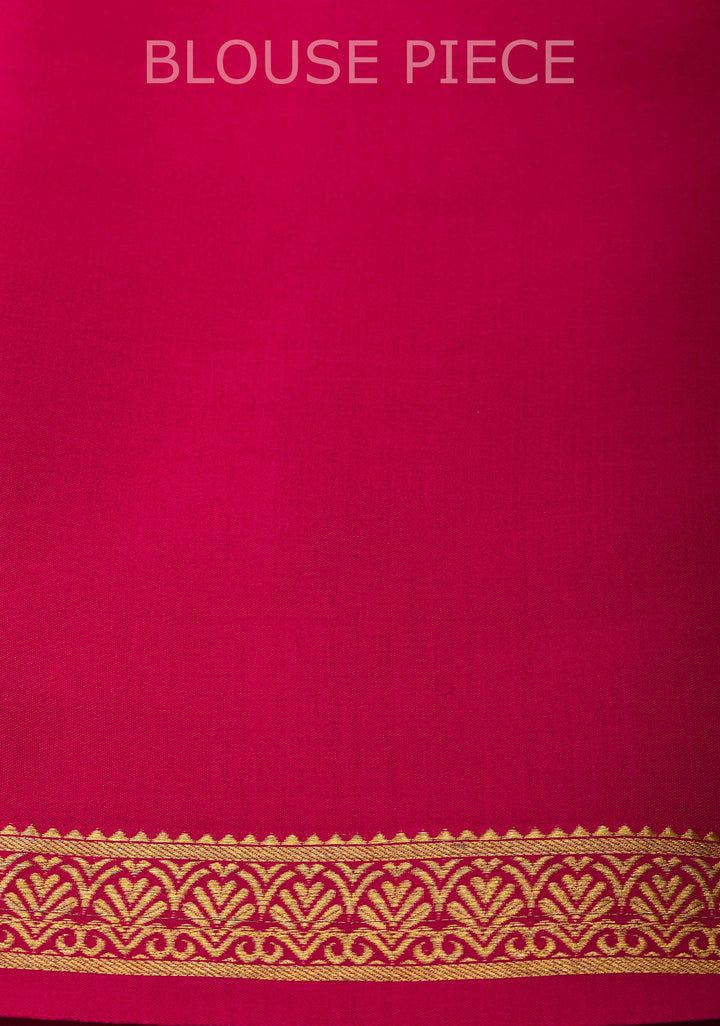 Pink Red Horizontal Zari Stripes Mysore Silk Saree with Zari Border | SILK MARK CERTIFIED