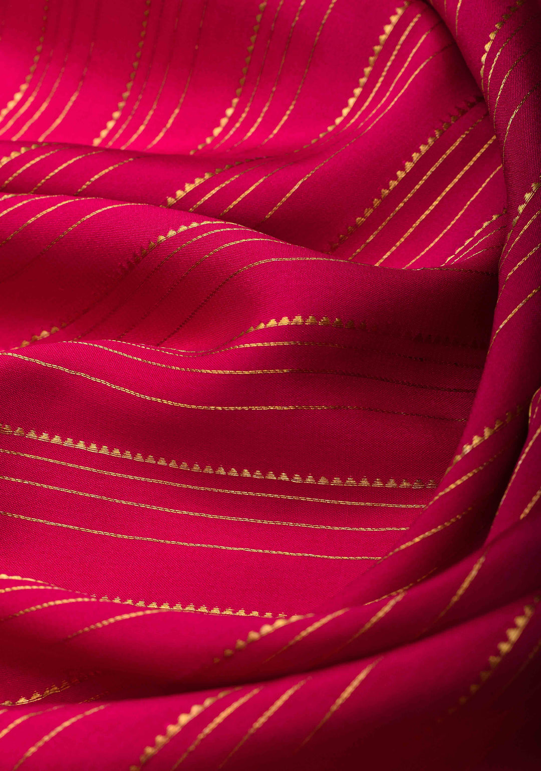 Pink Red Horizontal Zari Stripes Mysore Silk Saree with Zari Border | SILK MARK CERTIFIED
