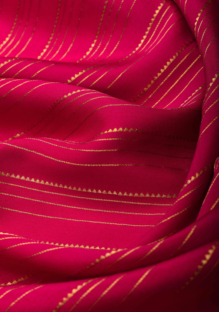 Pink Red Horizontal Zari Stripes Mysore Silk Saree with Zari Border | SILK MARK CERTIFIED
