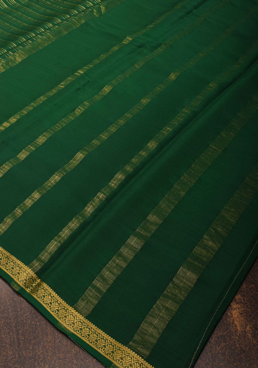 Palm Green Horizontal Zari Stripes Mysore Silk Saree with Zari Border | SILK MARK CERTIFIED