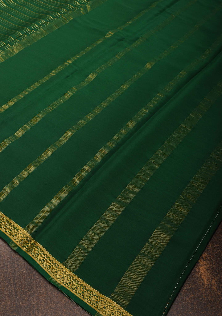 Palm Green Horizontal Zari Stripes Mysore Silk Saree with Zari Border | SILK MARK CERTIFIED