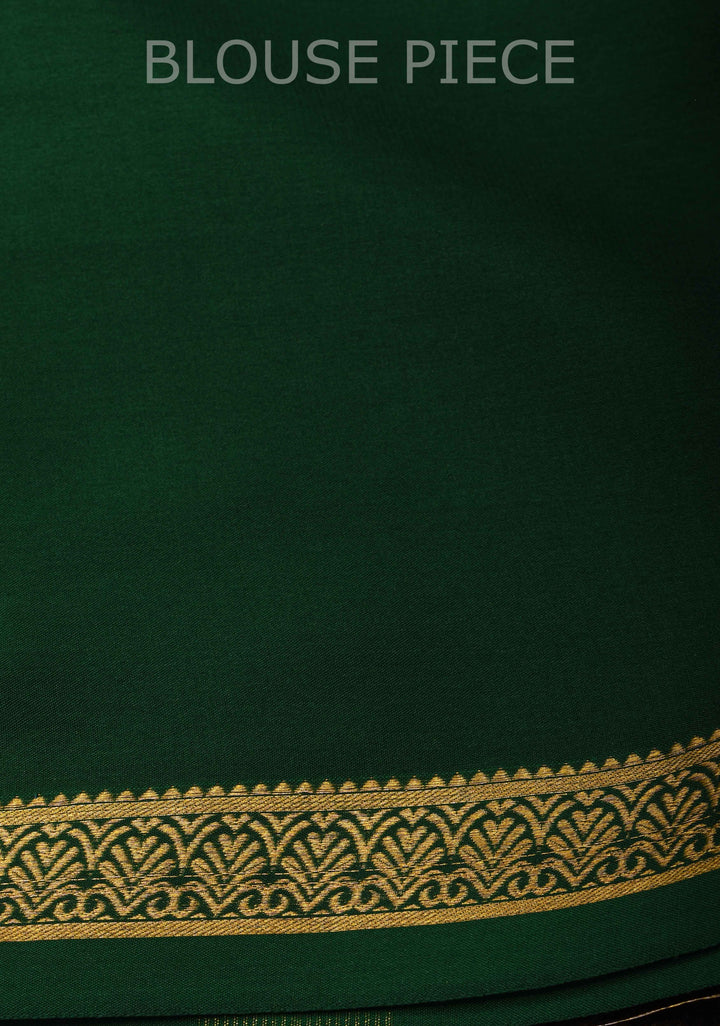 Palm Green Horizontal Zari Stripes Mysore Silk Saree with Zari Border | SILK MARK CERTIFIED