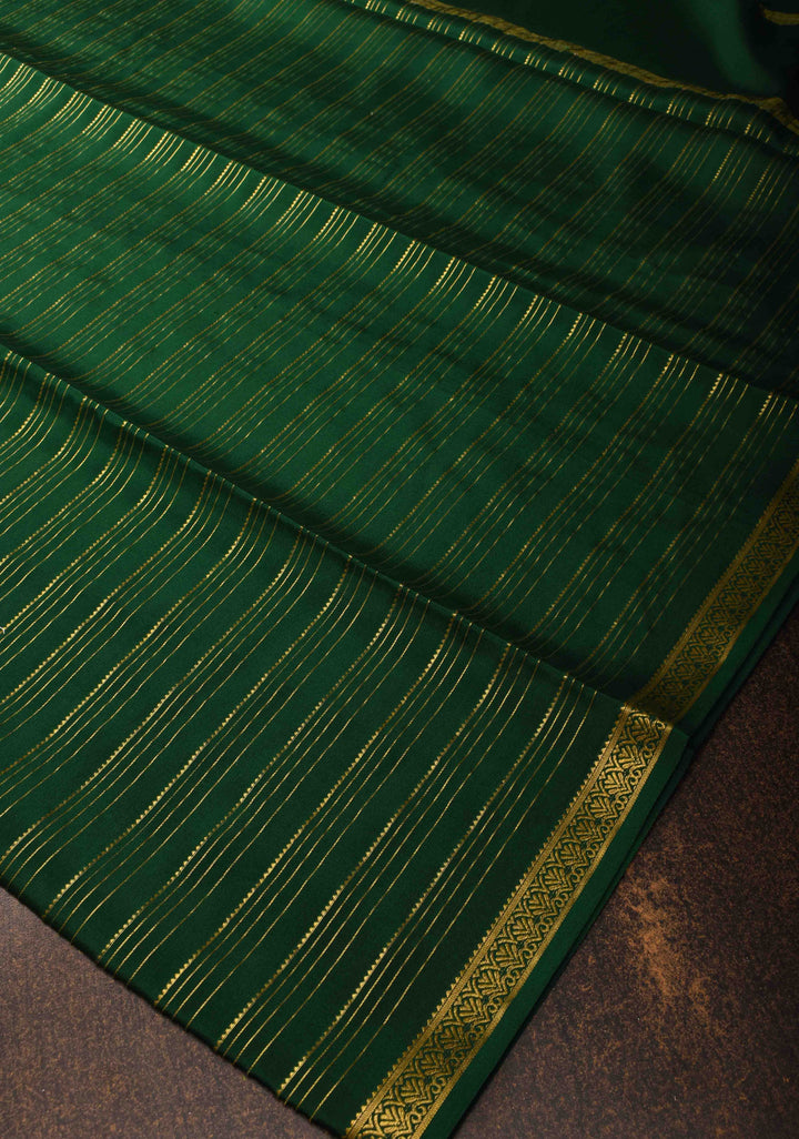 Palm Green Horizontal Zari Stripes Mysore Silk Saree with Zari Border | SILK MARK CERTIFIED