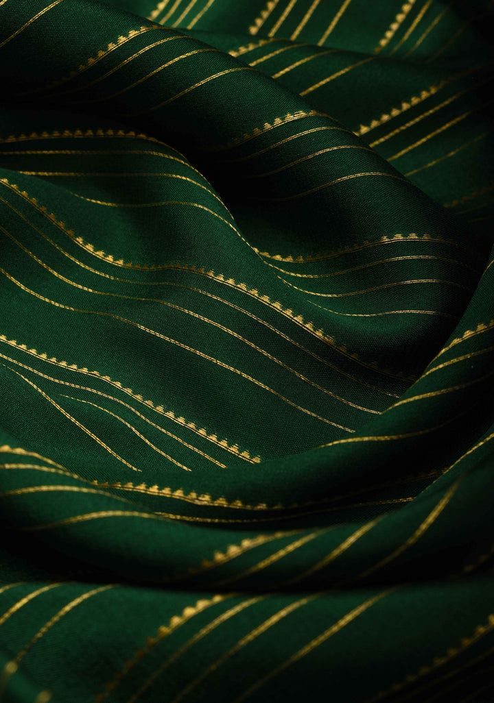 Palm Green Horizontal Zari Stripes Mysore Silk Saree with Zari Border | SILK MARK CERTIFIED