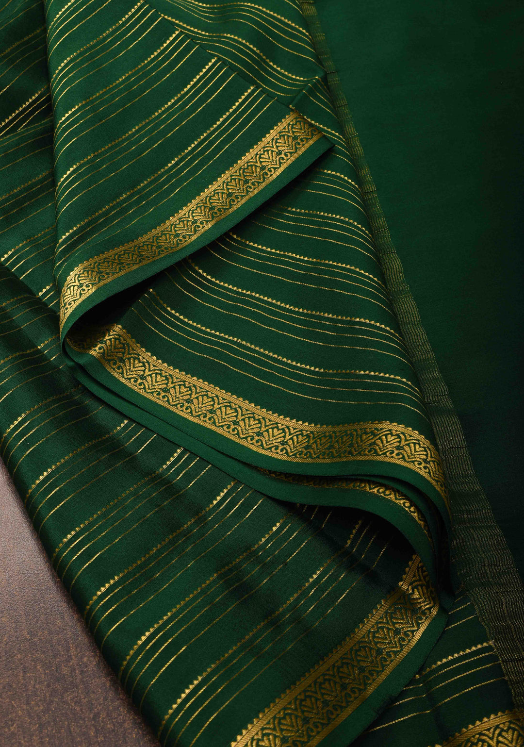 Palm Green Horizontal Zari Stripes Mysore Silk Saree with Zari Border | SILK MARK CERTIFIED