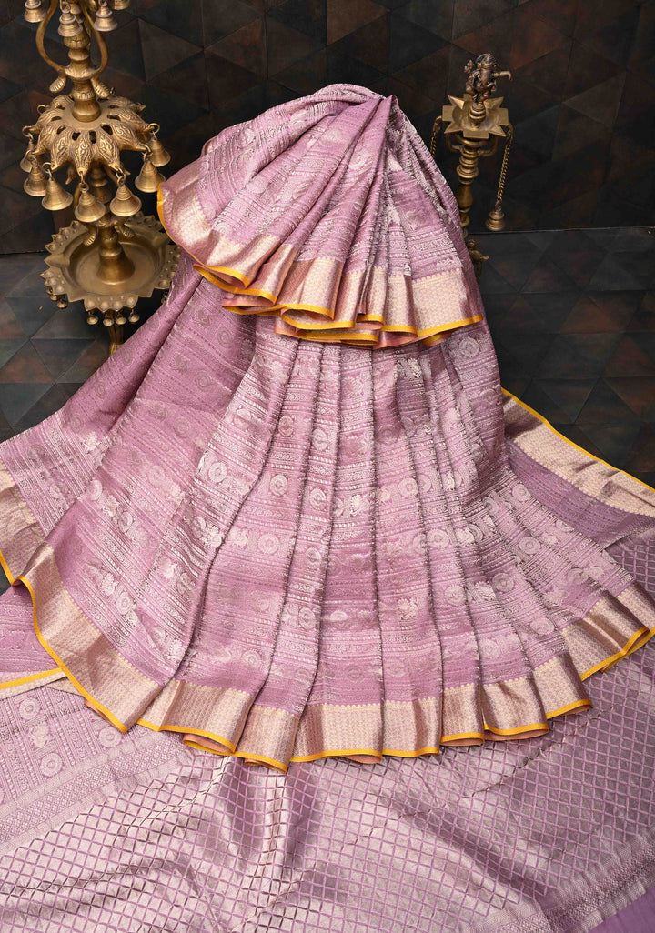 Mysore silk Brocade saree in dusty Lilac | SILK MARK CERTIFIED