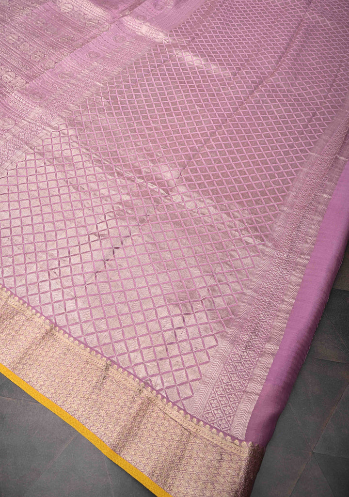 Mysore silk Brocade saree in dusty Lilac | SILK MARK CERTIFIED