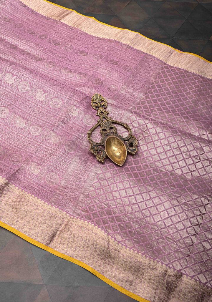 Mysore silk Brocade saree in dusty Lilac | SILK MARK CERTIFIED