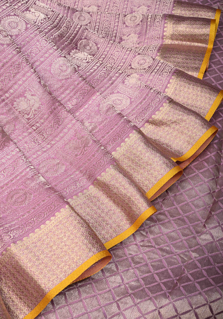 Mysore silk Brocade saree in dusty Lilac | SILK MARK CERTIFIED