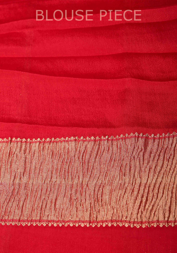 Red Mysore Silk Saree with Checks Pattern and Zari Border in KSIC Grade Thickness | SILK MARK CERTIFIED