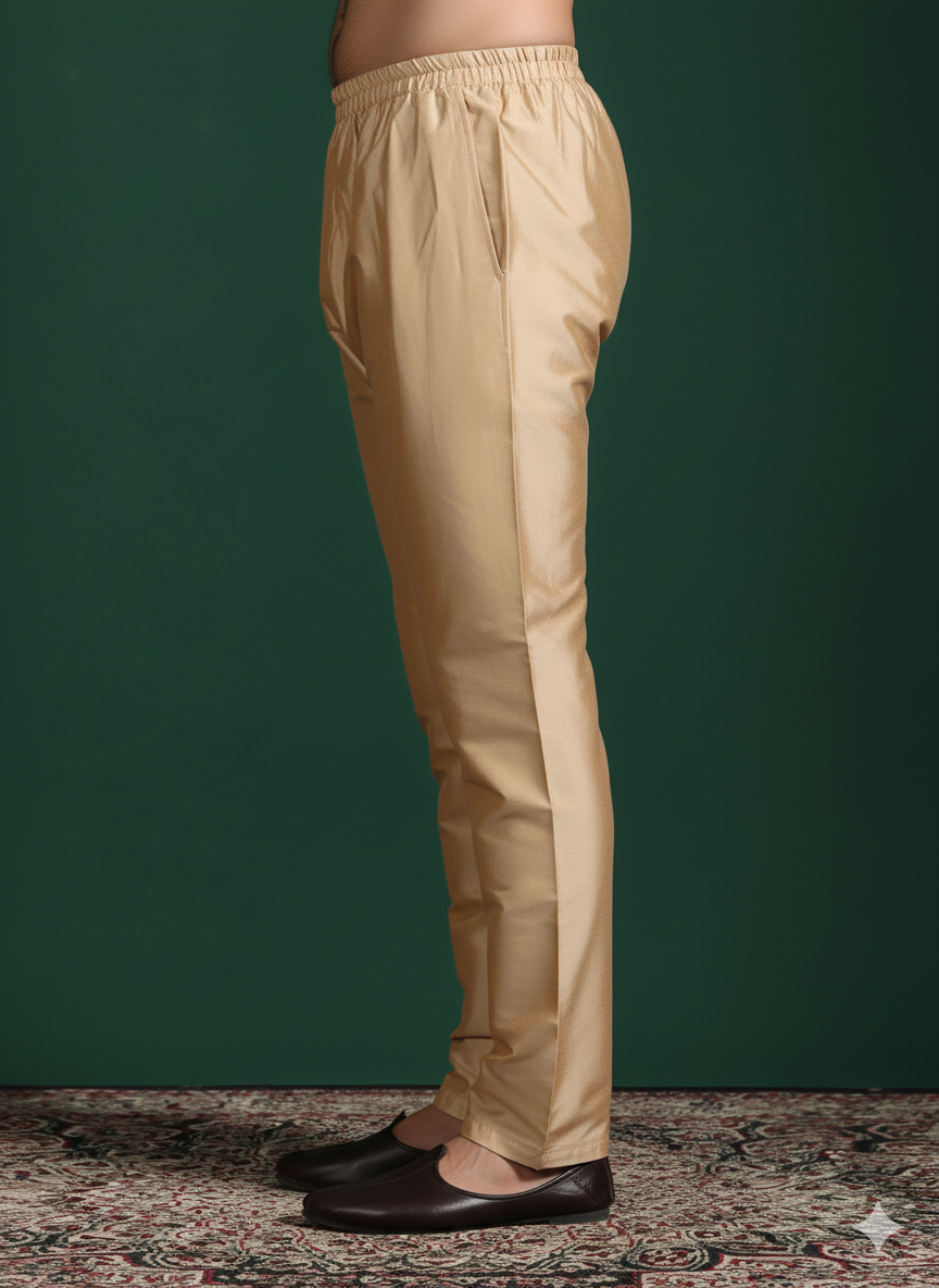 Men’s Timeless Beige Straight-Cut Cotton Pajamas | SHOBITAM
