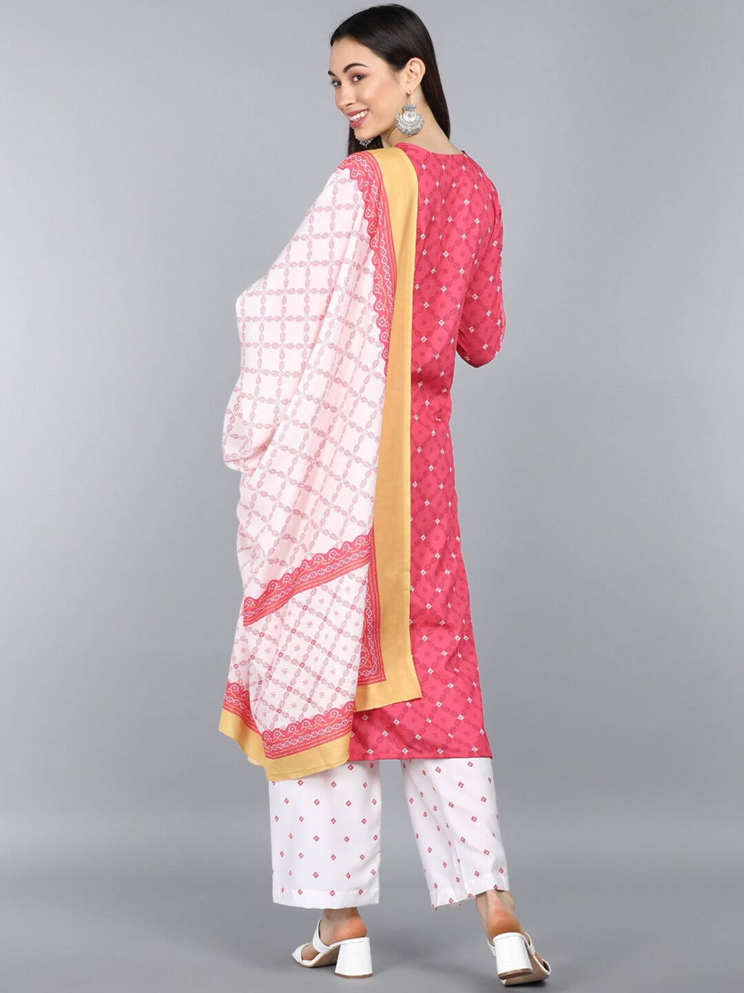 Pink Polyester Ethnic Motifs Straight Suit Set   | SHOBITAM