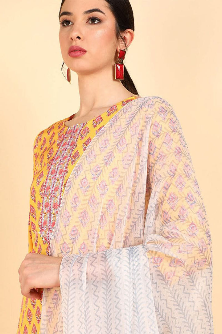 Mustard Polyester Straight Kurta Pant With Dupatta | SHOBITAM