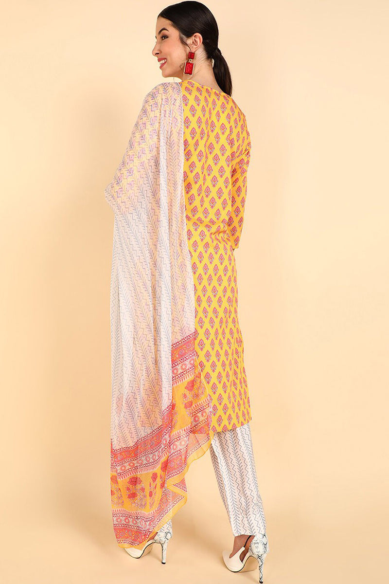 Mustard Polyester Straight Kurta Pant With Dupatta | SHOBITAM