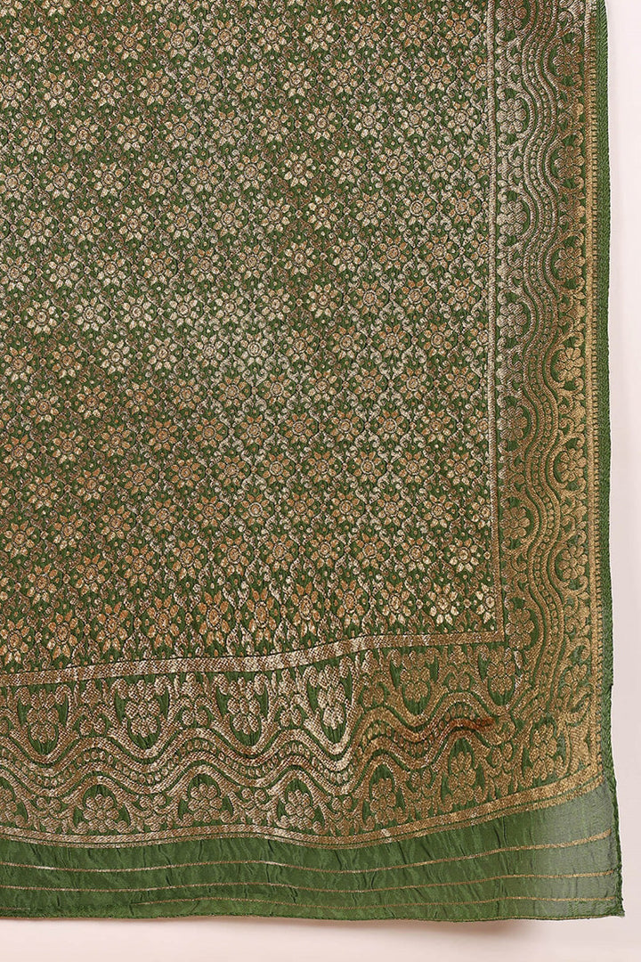 Green Poly Silk Solid Straight Suit Set | SHOBITAM