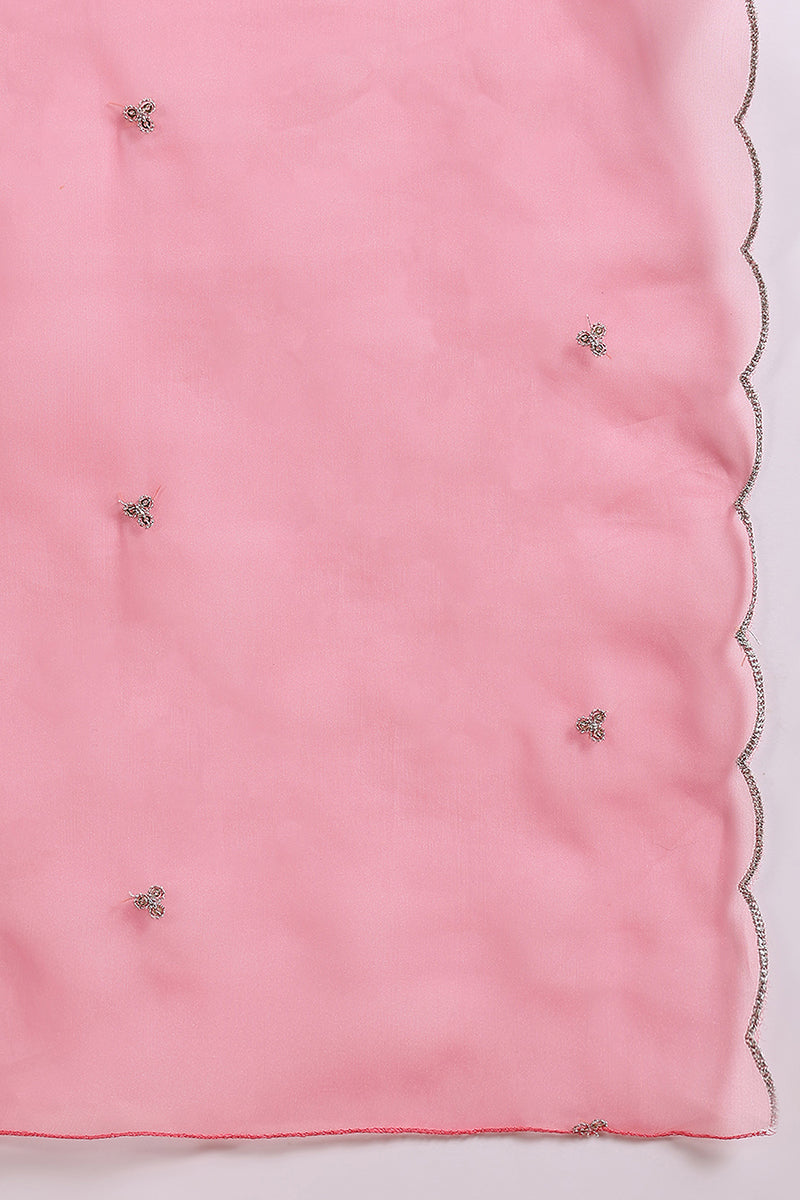 Pink Poly Silk Solid Sequin Straight Suit Set | SHOBITAM