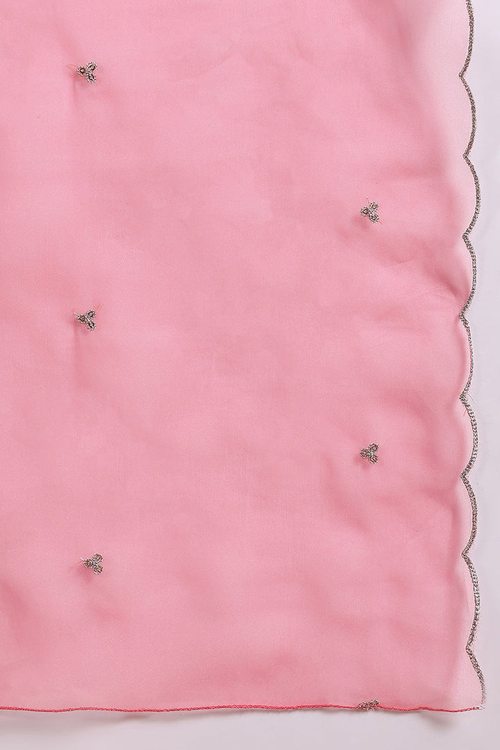 Pink Poly Silk Solid Sequin Straight Suit Set | SHOBITAM