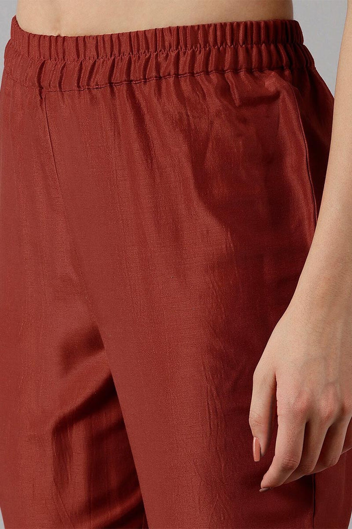 Rust Polyester Gotta Patti Straight Suit Set  | SHOBITAM