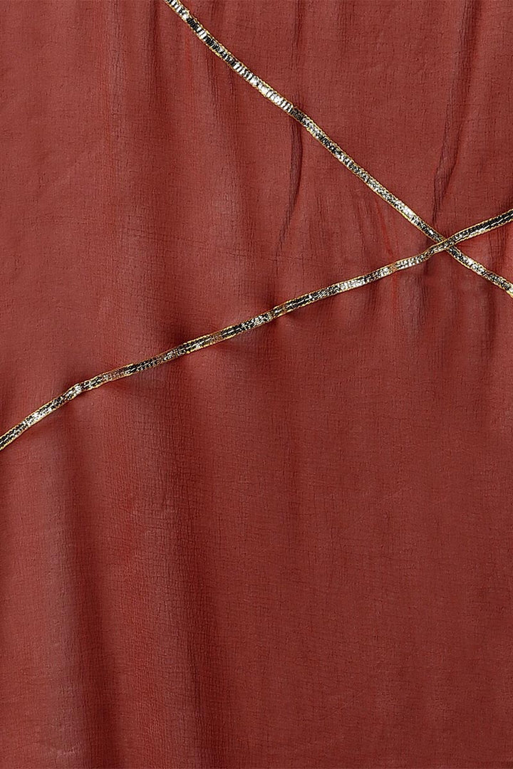 Rust Polyester Gotta Patti Straight Suit Set  | SHOBITAM