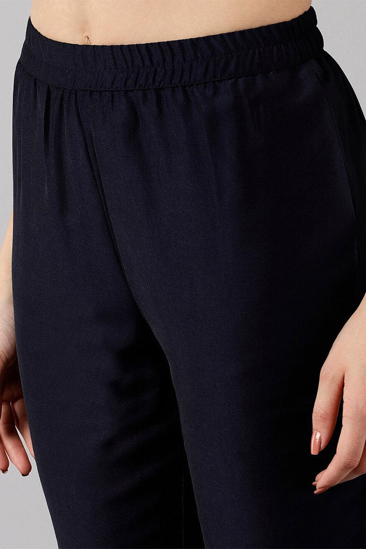 Navy Blue Polyester Straight Kurta Pant With Dupatta | SHOBITAM
